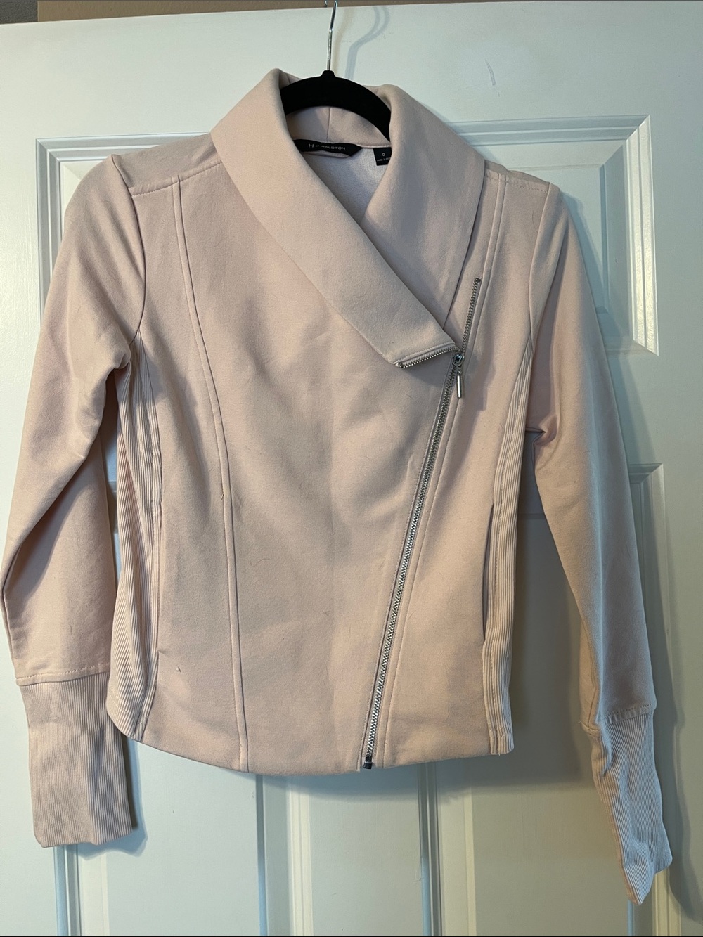 H by Halston Pale Pink Asymmetric Zip Knit Moto Jacket